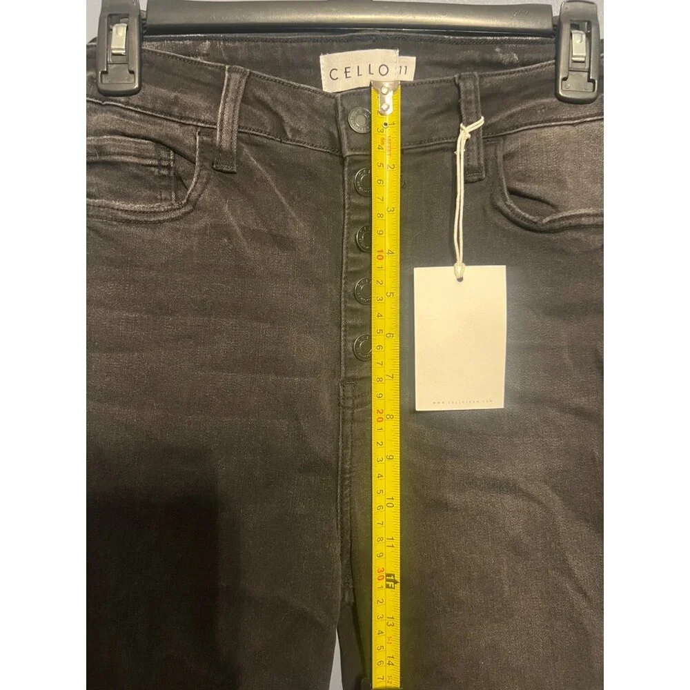 Women’s Cello Jeans High Rise Skinny Flare Black Jeans Size 11, Button Fly‎
